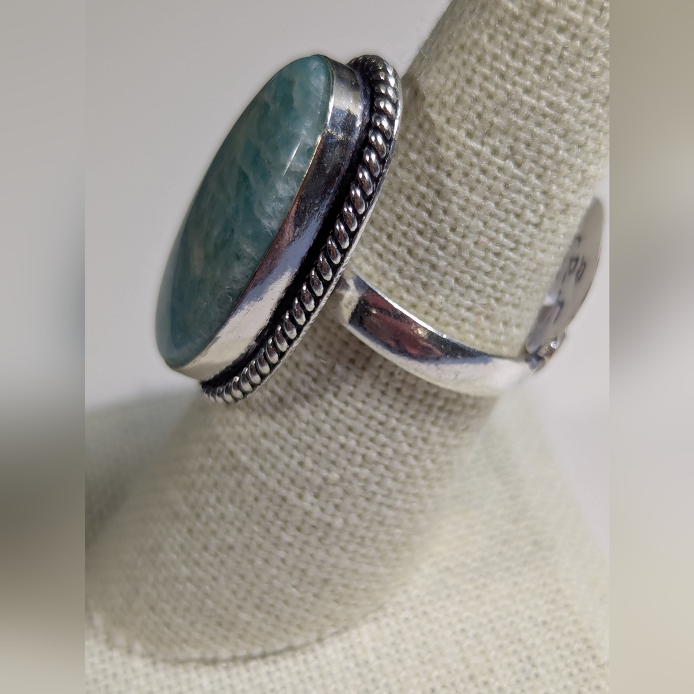 Natural Amazonite Ring - Size 8 Adjustable - image 2